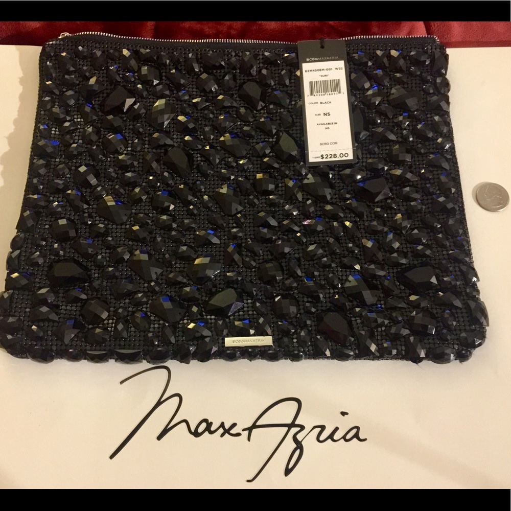 BCBGMAXAZRIA Black Metal Mesh & Beaded Clutch